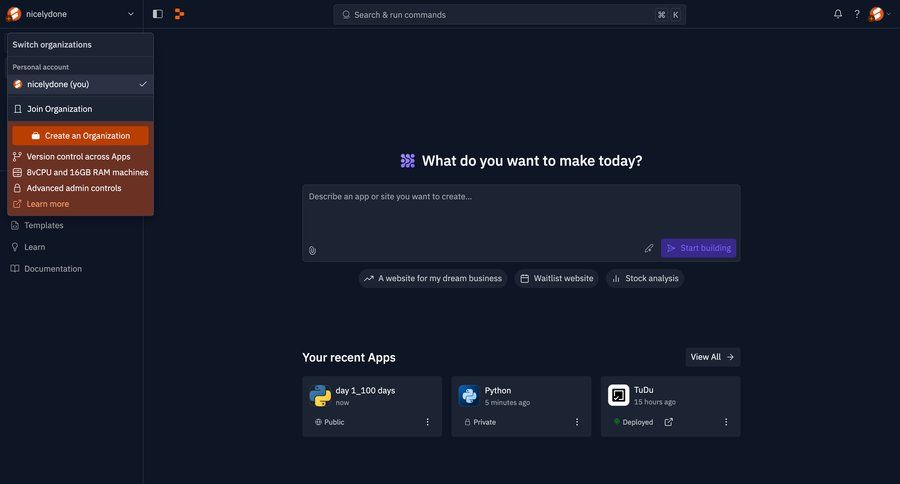 Replit
			 dashboard sidebar navigation project management form templates organization management full-screen layout content blocks call intelligence sidebar user profile user menu user termination quick actions profile page version control ui page example