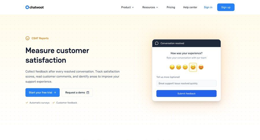 Chatwoot
			 feedback collection ui page example