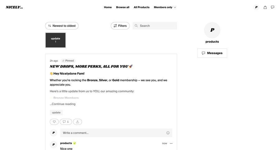 Fourthwall
			list activity feed comments & reactions changelog (product) e-commerce ui page example