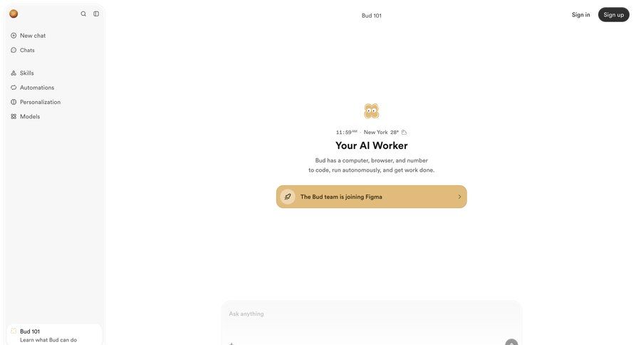 Bud
			landing page chat interface ui page example