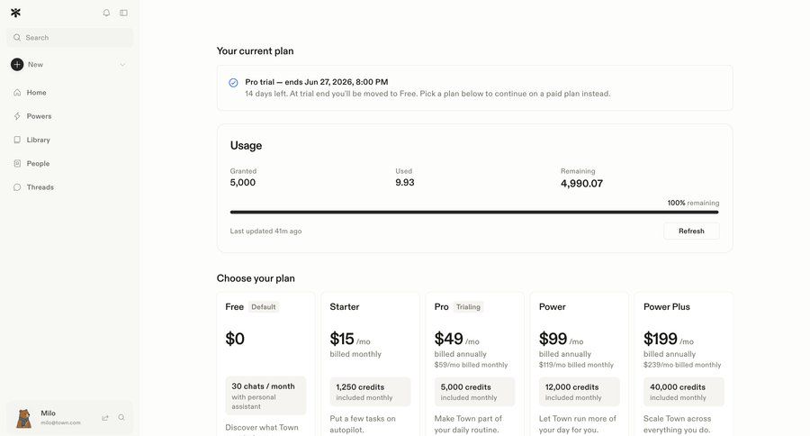 Town
			 subscription management saas pricing ui page example