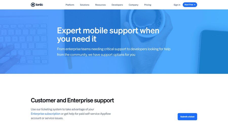 Ionic
			 modern grid navigation bar customer support documentation account management knowledge base ticketing system ui page example