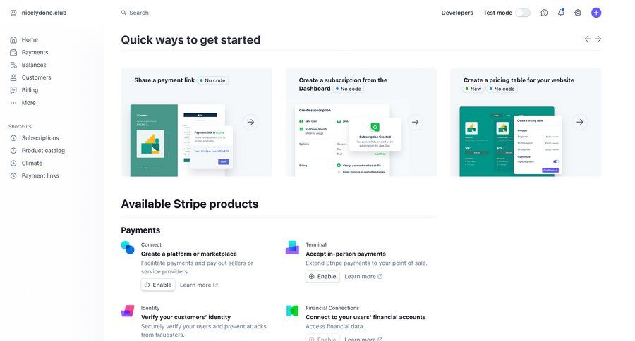 Stripe
			 dashboard sidebar navigation account management onboarding finance fintech dashboard overview product discovery payment method extend trial tutorial guide sidebar guided tour quick keys modern connect service ui page example