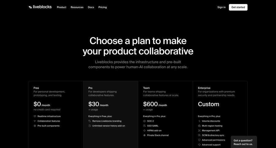 Liveblocks
			 enterprise plan saas pricing ui page example