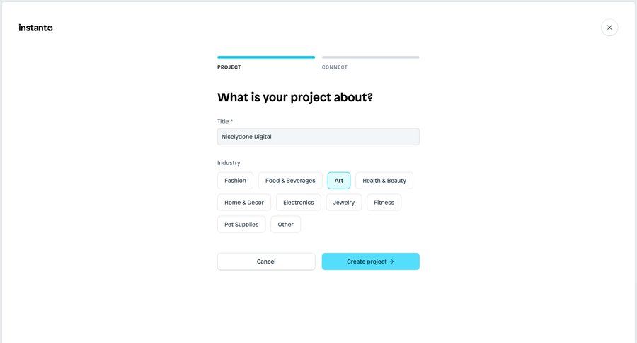 Instant
			 project management form project setup modal interaction project creation create generate ui page example