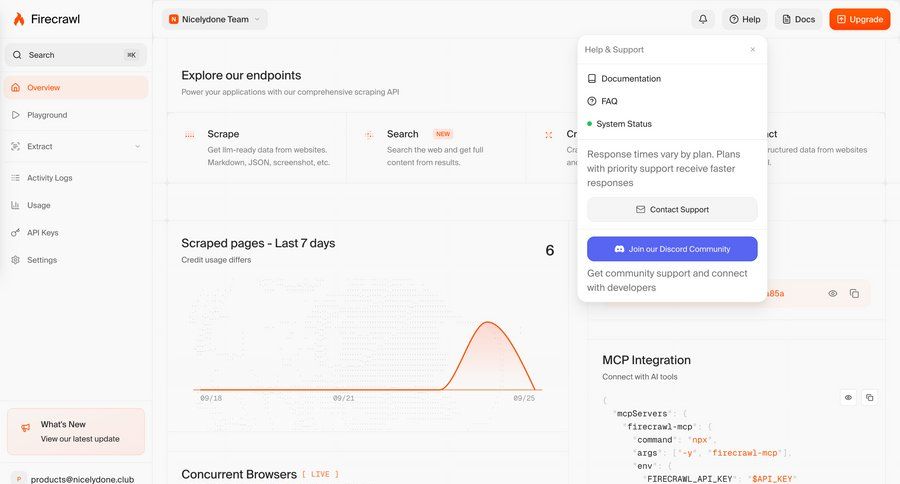 Firecrawl
			 sidebar menu documentation customer support ui page example