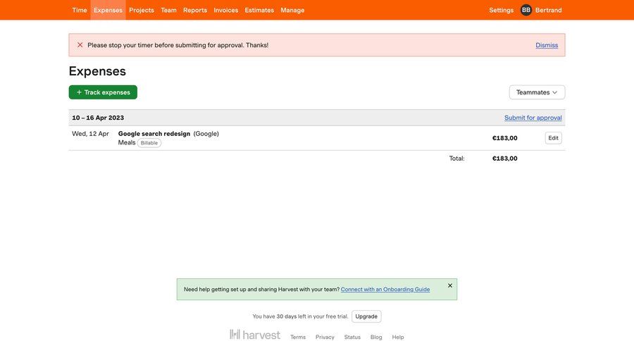 Harvest
			 finance expense management alert approval workflow ui page example