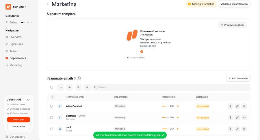 Scribe
			team settings item settings configuration settings team collaboration sidebar navigation automation progress indicator list management sidebar setup not found page not found progress bar modern table ui page example