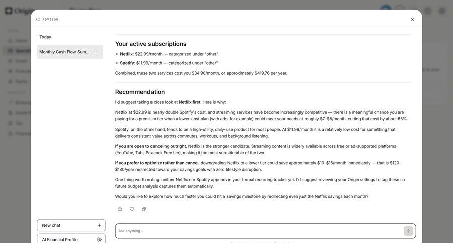 Origin Financial
			 conversational ui chat interface ui page example