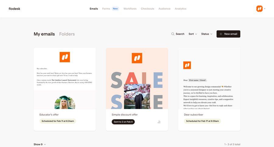 Flodesk
			 dashboard email management email campaign management lists cards ui ui page example