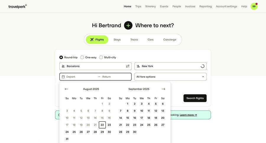 Travelperk
				home ui page example