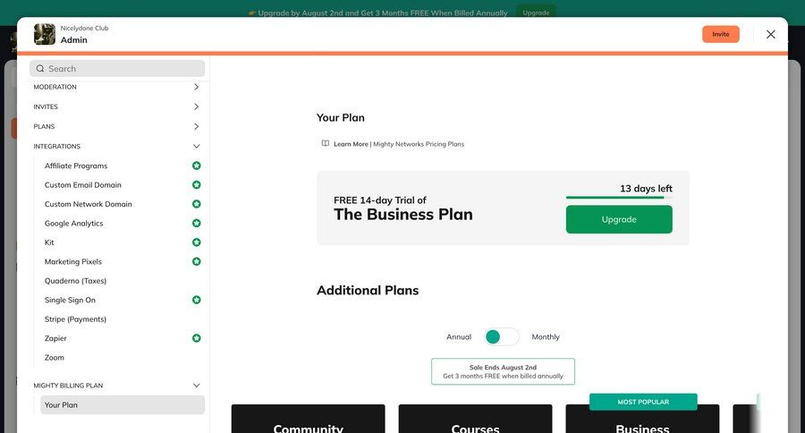 Mighty
			 menu free trial subscription management plan comparison pricing plans ui page example