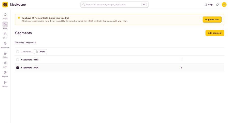 Outseta
			 sidebar navigation list management full-screen layout trial banner alert ui page example
