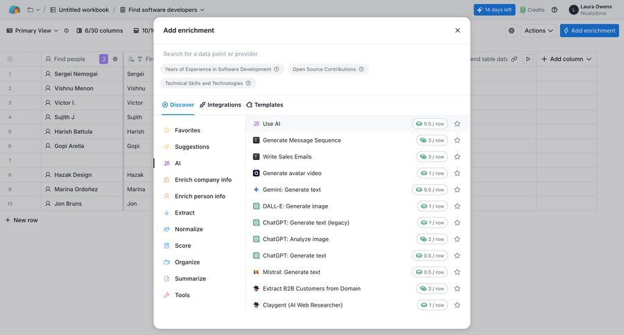 Clay
			 modal screen data management artificial intelligence data analysis table ui page example