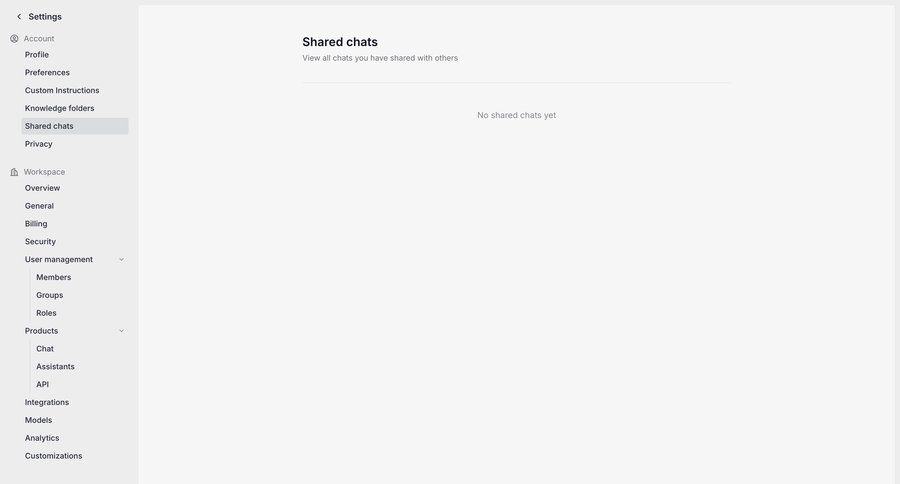 Langdock
			 settings sidebar navigation user management user settings workspace settings account settings user account navigating settings hierarchical navigation user role sidebar user chat ui page example