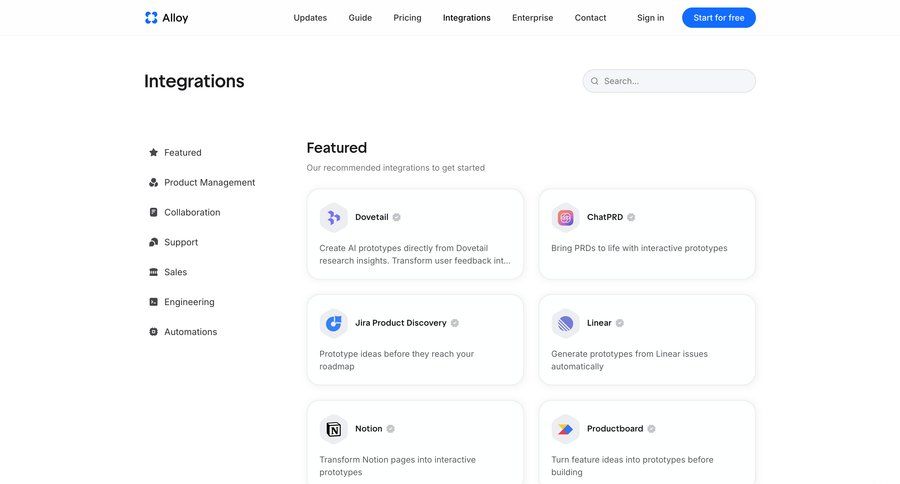 Alloy
				integrations ui page example