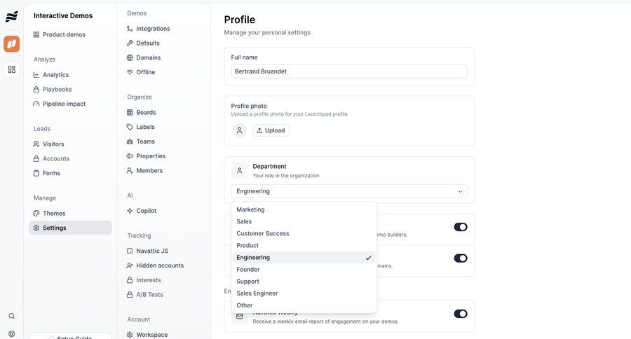 Navattic
			 user profile form layout account settings avatar upload ui page example