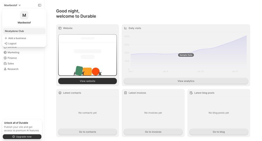 Durable
				home ui page example