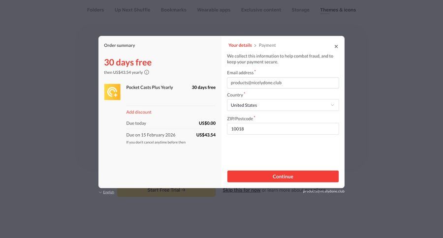 Pocket Casts
				checkout ui page example