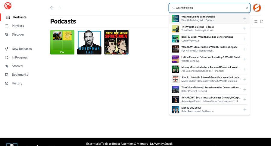 Pocket Casts
			 media player search results global search ui page example