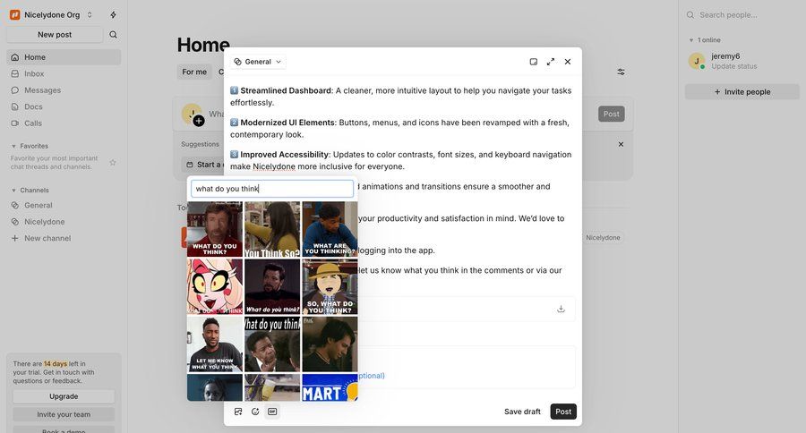 Campsite
			 team collaboration grid modal dialog sidebar communication chat messages chat interface modern dashboard layouts conversational search suggestions suggestion ui page example