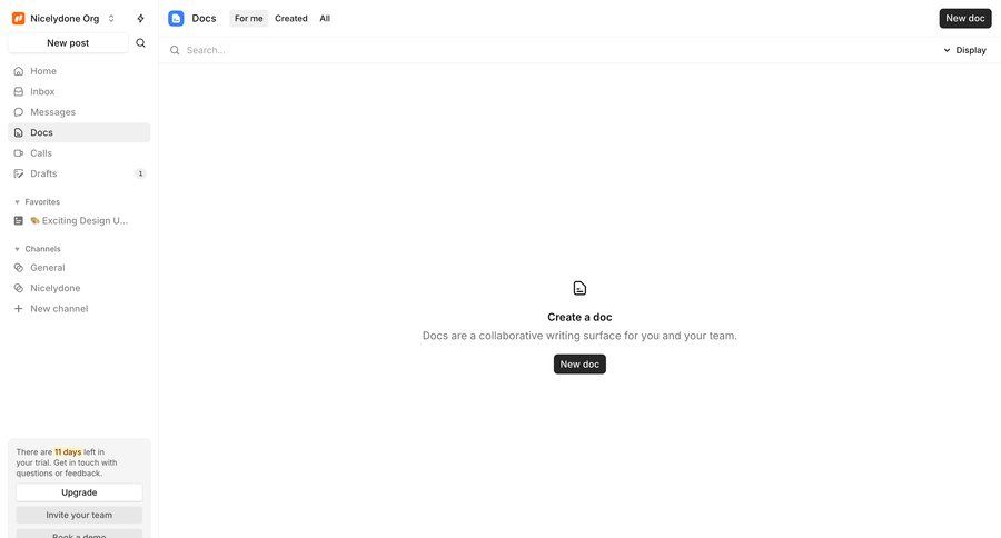 Campsite
			 collaboration team collaboration sidebar navigation document management document creation team workspace document list empty state illustration sidebar blank state void blank non-ideal state empty page prompt ui page example