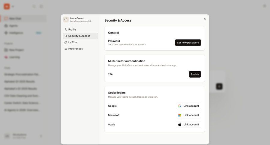 Mistral
			 password management sso integration ui page example