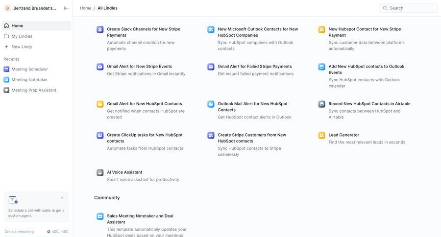 Lindy
			 grid automation templates template library full-screen layout integration setup template selection ui page example
