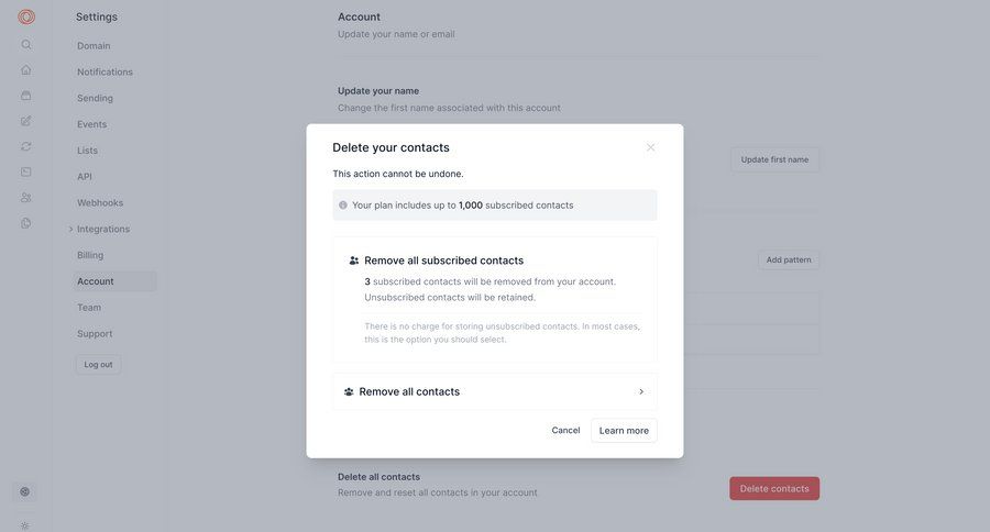Loops
			 settings sidebar navigation account management delete account settings ui page example