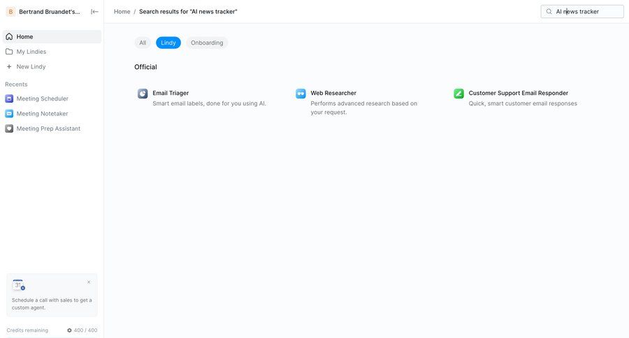 Lindy
			list search collection upgrade your account workspace settings sidebar navigation artificial intelligence sidebar search results ui page example