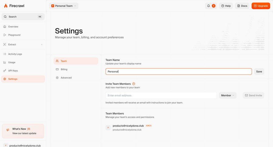 Firecrawl
			 settings form user invitation ui page example