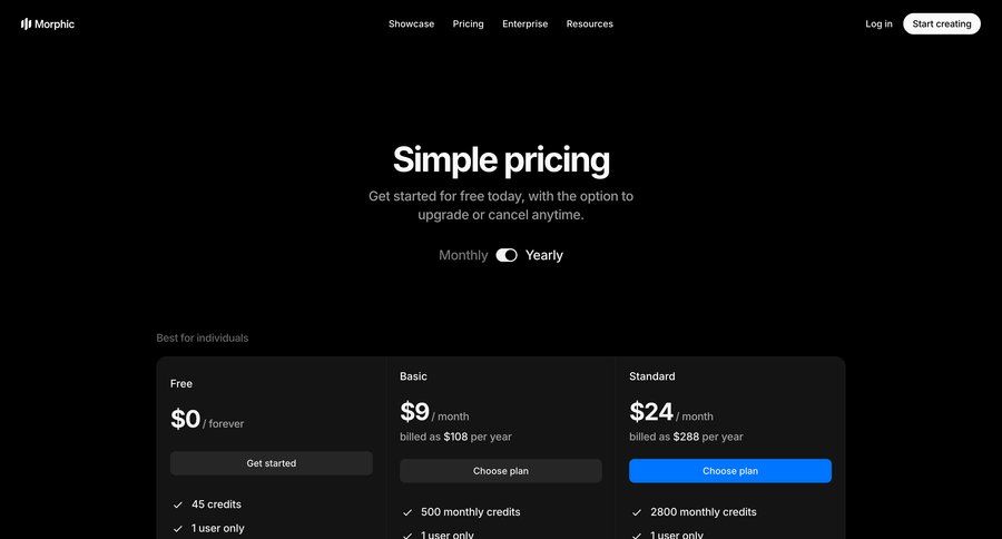 Morphic
				plans & pricing ui page example