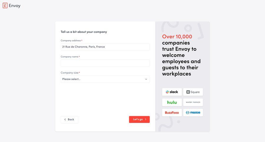 Envoy
				signup page example