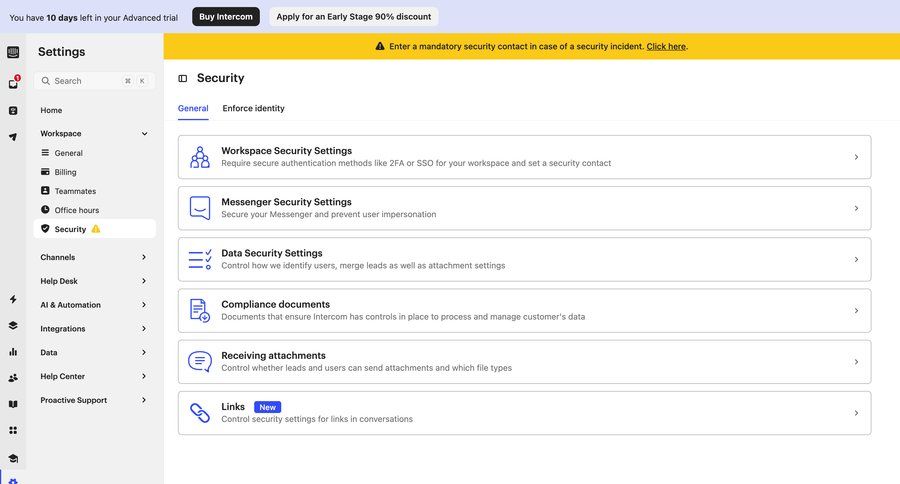 Intercom
			 configuration settings sidebar navigation authentication user account navigating settings manage links sidebar security menu modern advanced search data security ui page example