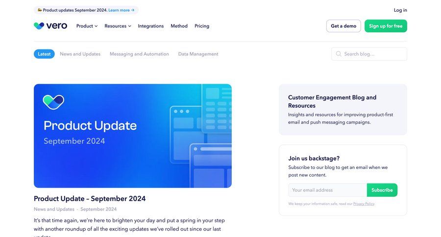 Vero
			 coming soon product update competition customer stories importing data ui page example