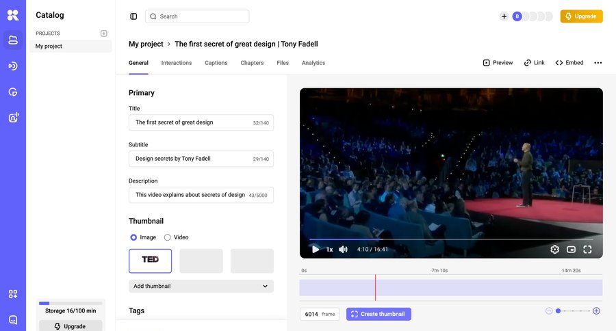 Kinescope
			 content management video management video editor ui page example