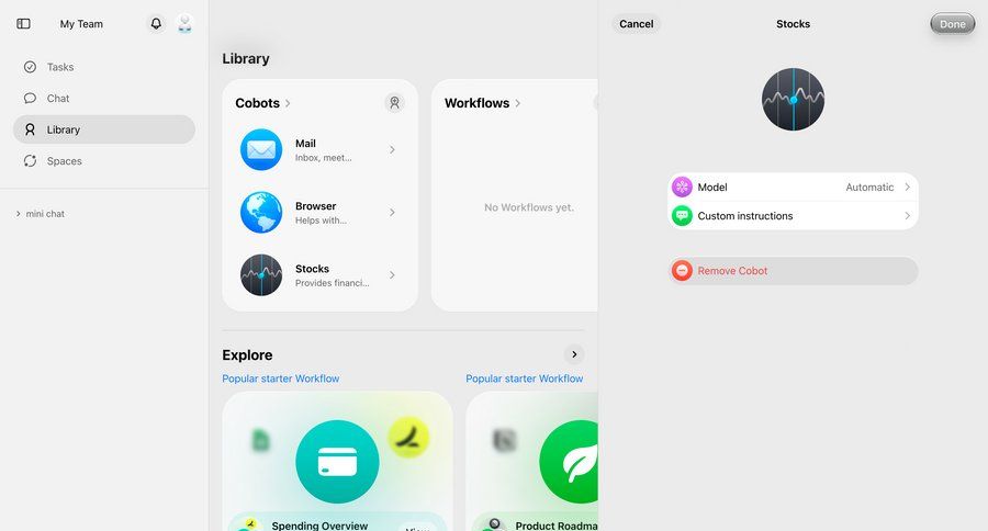 Cobot
			 modal screen configuration settings automation hierarchical navigation ui page example