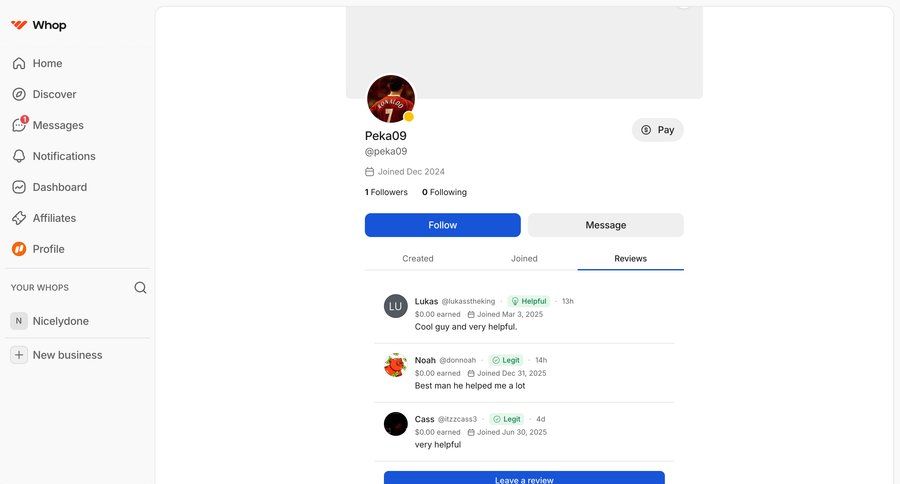 Whop
				profile ui page example