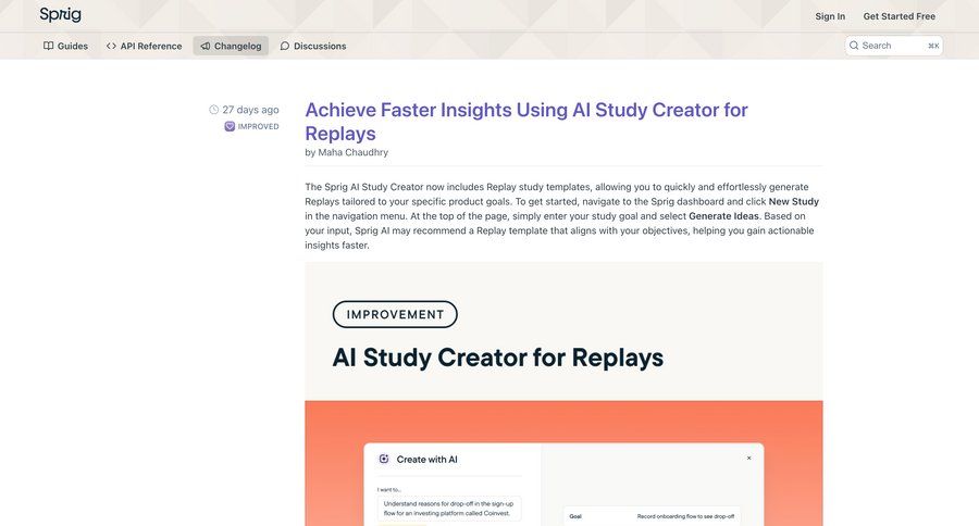 Sprig
			 coming soon changelog update time selector check out search suggestions suggestion option menu ui page example