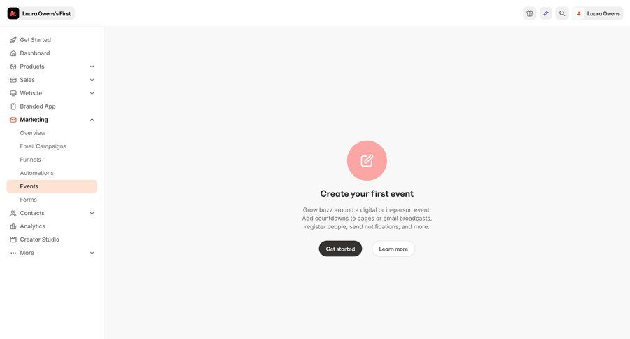 Kajabi
			create onboarding events onboarding automation call to action sidebar create generate event management ui page example