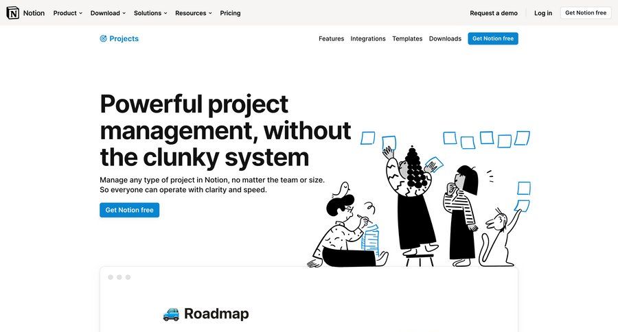 Notion
			 collaboration team collaboration project management templates timeline view dropdown filters media gallery press release modern table template creation ui page example