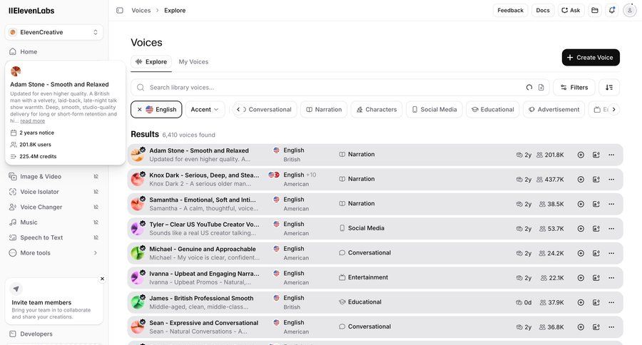 Elevenlabs
			 search results ui page example