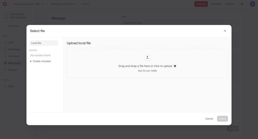 Appwrite
			 file upload modal file picker ui page example