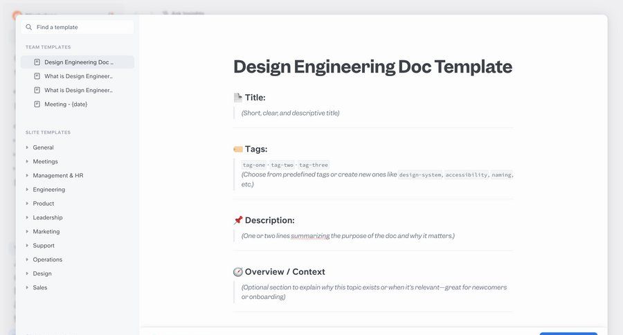 Slite
			 design create menu template creation ui page example