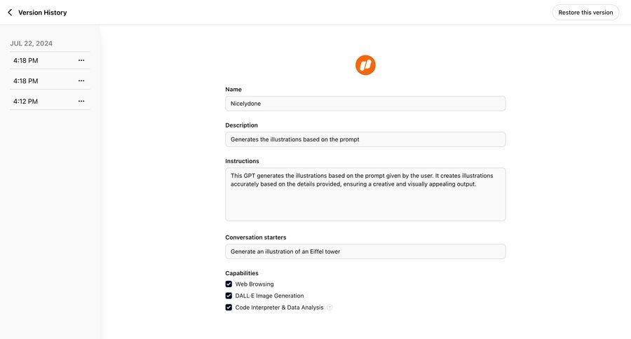 ChatGPT
			detail page history modal screen configuration artificial intelligence form information page version history review version control configuration screen ui page example