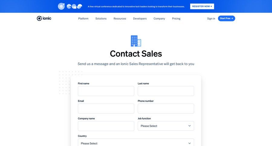Ionic
			 modern form customer success case studies customer stories customer engagement contact us ui page example