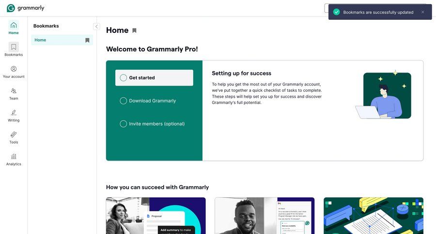 Grammarly
			 product discovery getting started ui page example