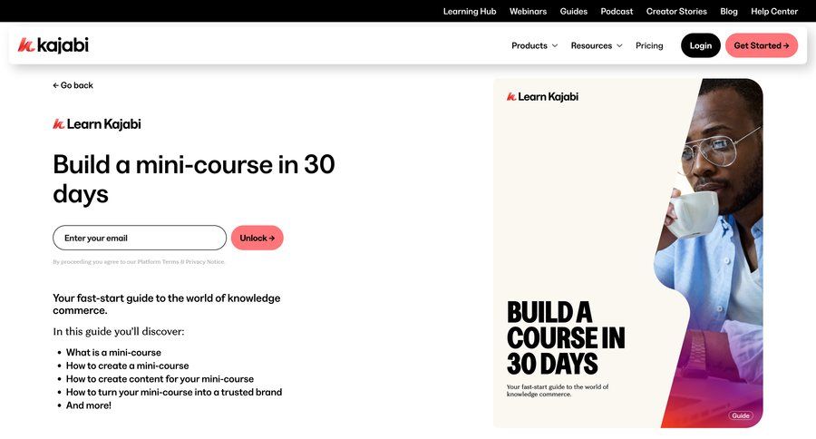 Kajabi
			 guide call to action ui page example
