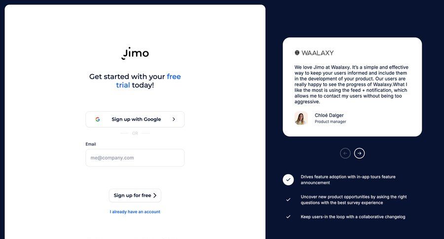 Jimo
				signup page example