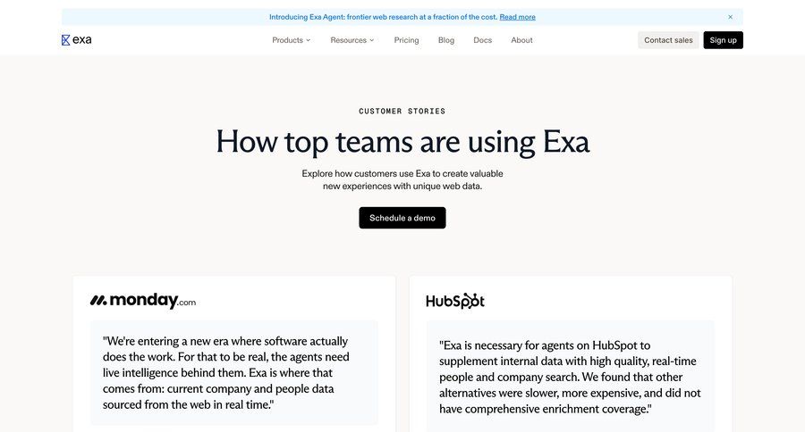 Exa
			 testimonials case studies customer stories b2b saas ui page example